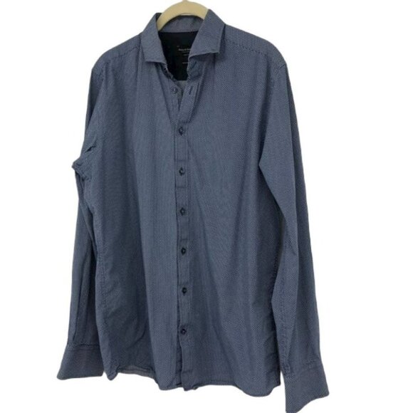 Bruun & Stengade Geometric Print Blue Button Down Dress Shirt - Picture 1 of 16